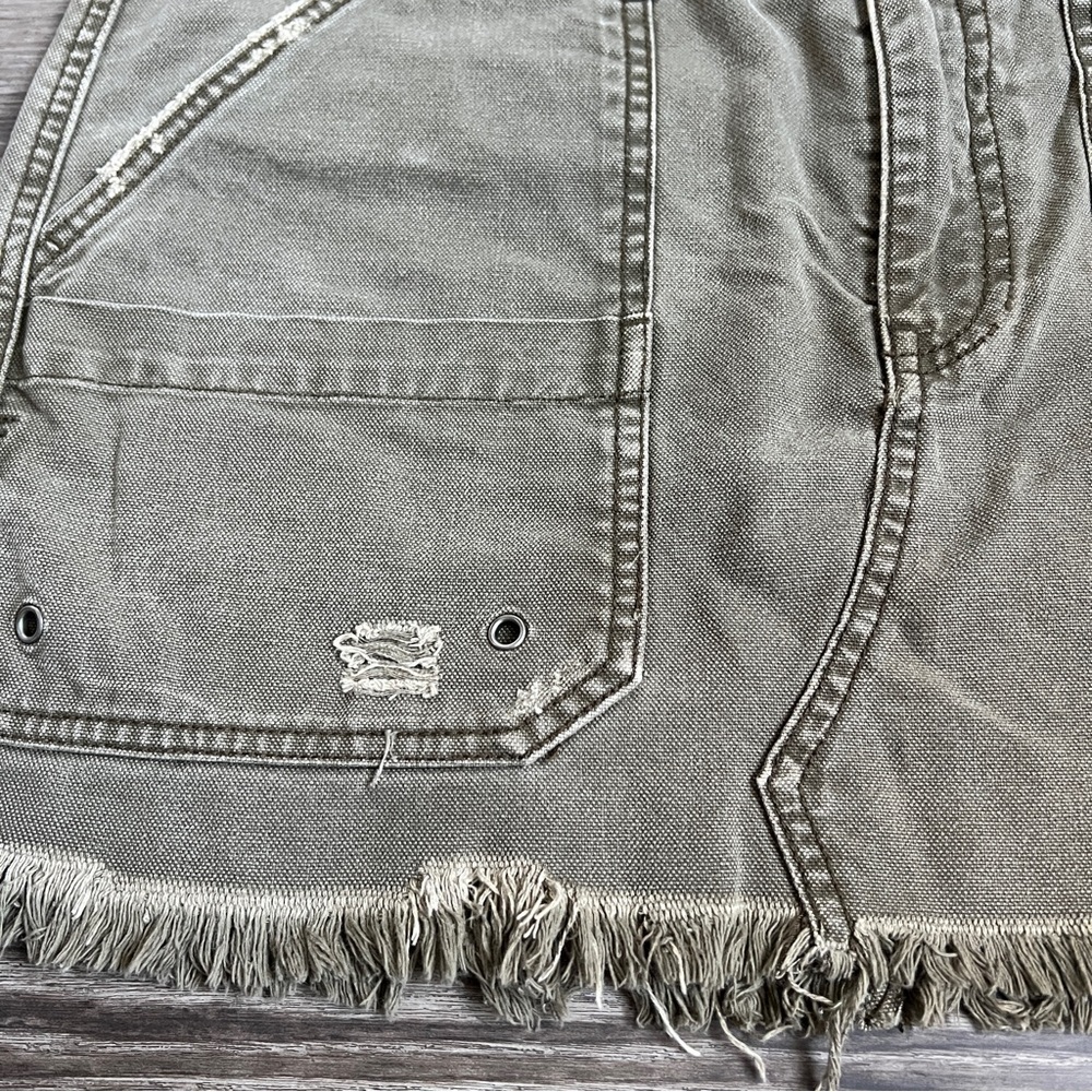 Free People Army Green Raw Hem Distressed Denim Cargo Mini Skirt - Picture 4 of 10